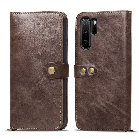 Coque Portefeuille Livre Cuir Etui Clapet T10 pour Huawei P30 Pro Marron