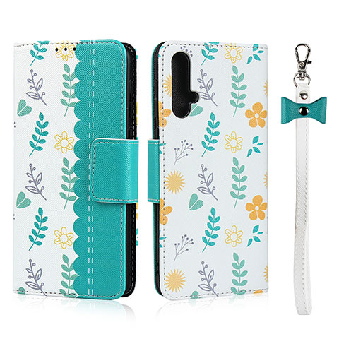 Coque Portefeuille Livre Cuir Etui Clapet T11 pour Huawei Nova 5 Cyan