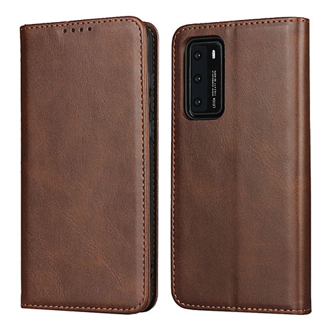 Coque Portefeuille Livre Cuir Etui Clapet T11 pour Huawei P40 Marron