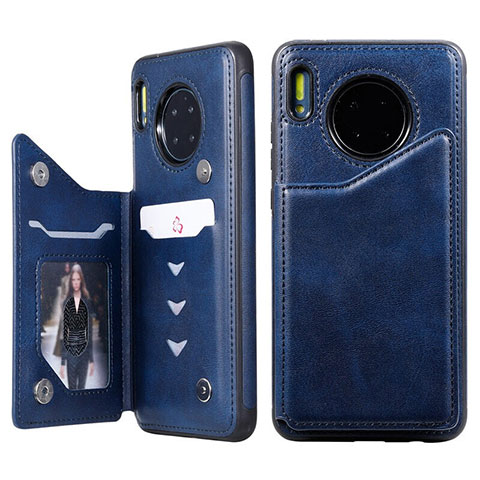 Coque Portefeuille Livre Cuir Etui Clapet T14 pour Huawei Mate 30 Pro 5G Bleu