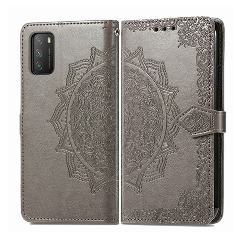 Coque Portefeuille Livre Cuir Etui Clapet T14 pour Xiaomi Poco M3 Gris