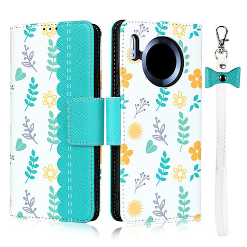 Coque Portefeuille Livre Cuir Etui Clapet T15 pour Huawei Mate 30 Cyan