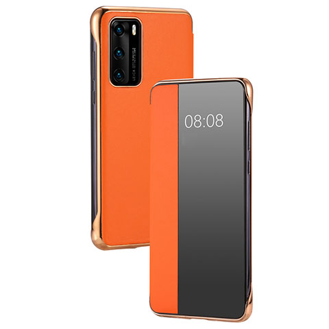 Coque Portefeuille Livre Cuir Etui Clapet T17 pour Huawei P40 Orange