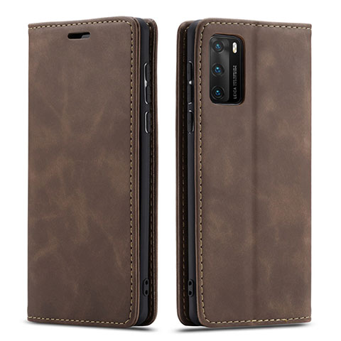 Coque Portefeuille Livre Cuir Etui Clapet T18 pour Huawei P40 Marron