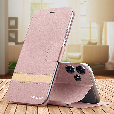 Coque Portefeuille Livre Cuir Etui Clapet TB1 pour Xiaomi Poco M6 Pro 5G Or Rose