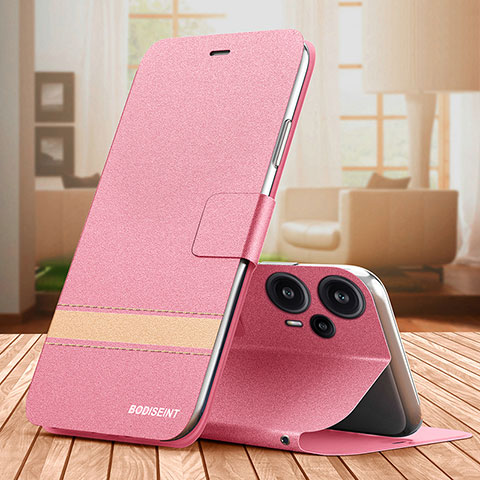 Coque Portefeuille Livre Cuir Etui Clapet TB1 pour Xiaomi Redmi Note 12 Turbo 5G Rose Rouge