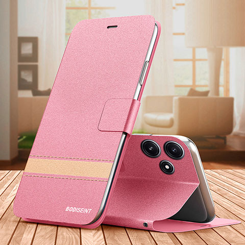 Coque Portefeuille Livre Cuir Etui Clapet TB1 pour Xiaomi Redmi Note 12R 5G Rose Rouge