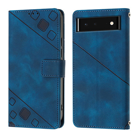 Coque Portefeuille Livre Cuir Etui Clapet Y01B pour Google Pixel 6 5G Bleu