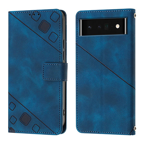 Coque Portefeuille Livre Cuir Etui Clapet Y01B pour Google Pixel 6 Pro 5G Bleu