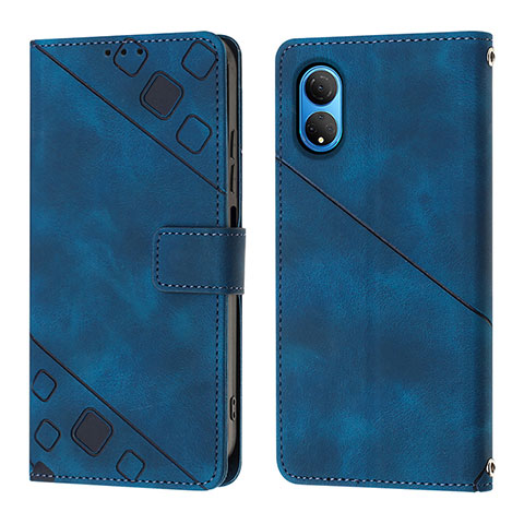 Coque Portefeuille Livre Cuir Etui Clapet Y01B pour Huawei Honor X7 Bleu