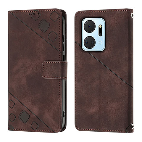 Coque Portefeuille Livre Cuir Etui Clapet Y01B pour Huawei Honor X7a Marron