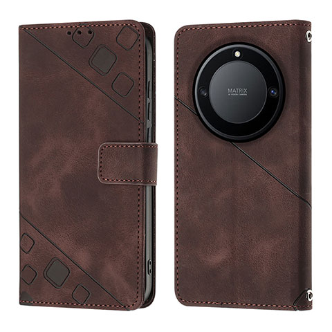 Coque Portefeuille Livre Cuir Etui Clapet Y01B pour Huawei Honor X9a 5G Marron