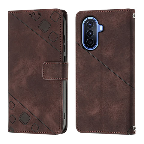 Coque Portefeuille Livre Cuir Etui Clapet Y01B pour Huawei Nova Y70 Marron