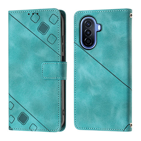 Coque Portefeuille Livre Cuir Etui Clapet Y01B pour Huawei Nova Y70 Vert