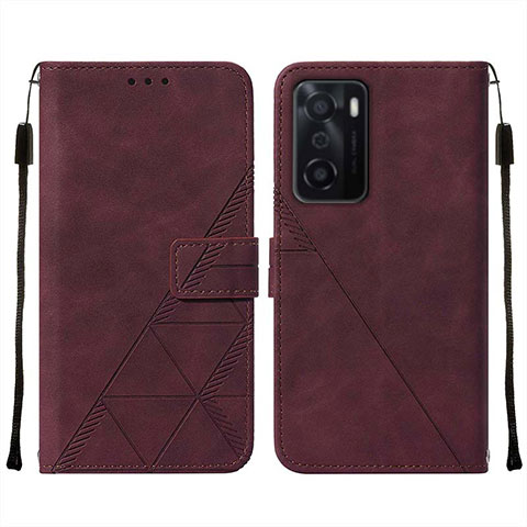 Coque Portefeuille Livre Cuir Etui Clapet Y01B pour Oppo A55S 5G Vin Rouge