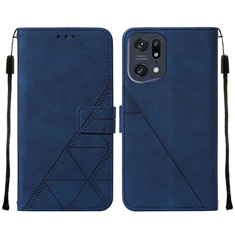 Coque Portefeuille Livre Cuir Etui Clapet Y01B pour Oppo Find X5 Pro 5G Bleu