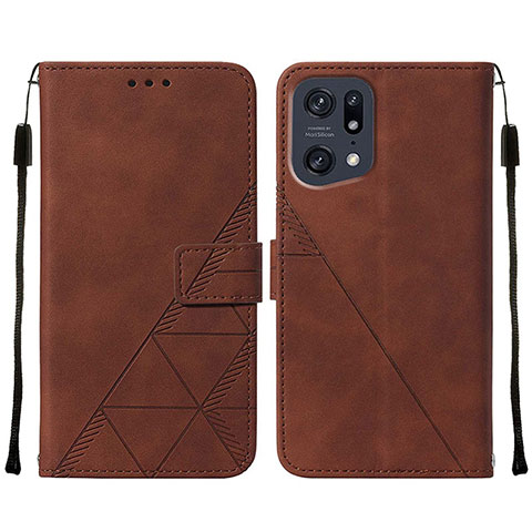 Coque Portefeuille Livre Cuir Etui Clapet Y01B pour Oppo Find X5 Pro 5G Marron