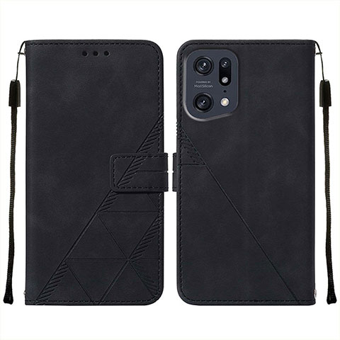 Coque Portefeuille Livre Cuir Etui Clapet Y01B pour Oppo Find X5 Pro 5G Noir