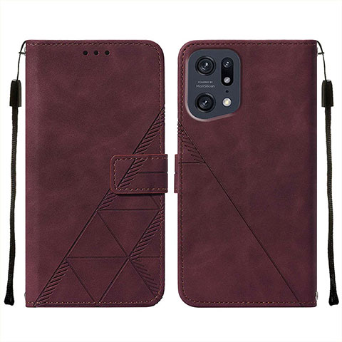 Coque Portefeuille Livre Cuir Etui Clapet Y01B pour Oppo Find X5 Pro 5G Vin Rouge