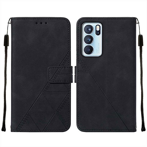 Coque Portefeuille Livre Cuir Etui Clapet Y01B pour Oppo Reno6 Pro 5G India Noir