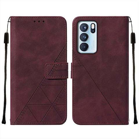 Coque Portefeuille Livre Cuir Etui Clapet Y01B pour Oppo Reno6 Pro 5G India Vin Rouge