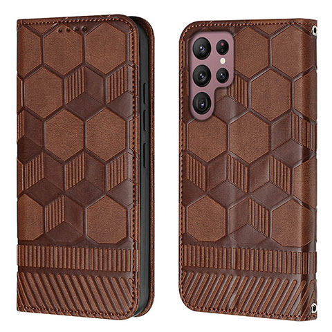 Coque Portefeuille Livre Cuir Etui Clapet Y01B pour Samsung Galaxy S22 Ultra 5G Marron