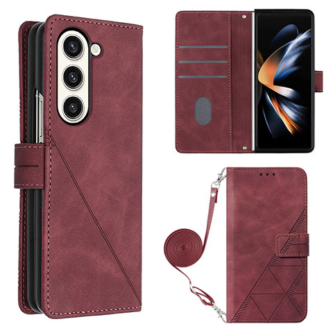 Coque Portefeuille Livre Cuir Etui Clapet Y01B pour Samsung Galaxy Z Fold5 5G Vin Rouge