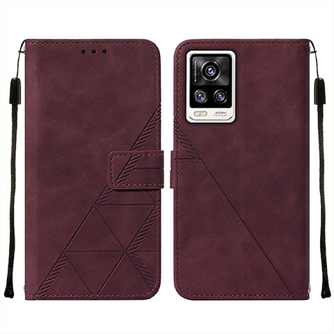 Coque Portefeuille Livre Cuir Etui Clapet Y01B pour Vivo V21e 4G Vin Rouge