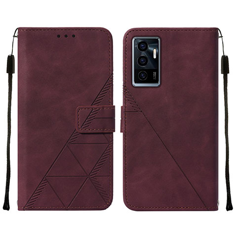 Coque Portefeuille Livre Cuir Etui Clapet Y01B pour Vivo V23e Vin Rouge