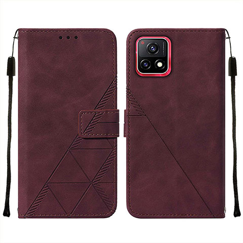 Coque Portefeuille Livre Cuir Etui Clapet Y01B pour Vivo Y31s 5G Vin Rouge