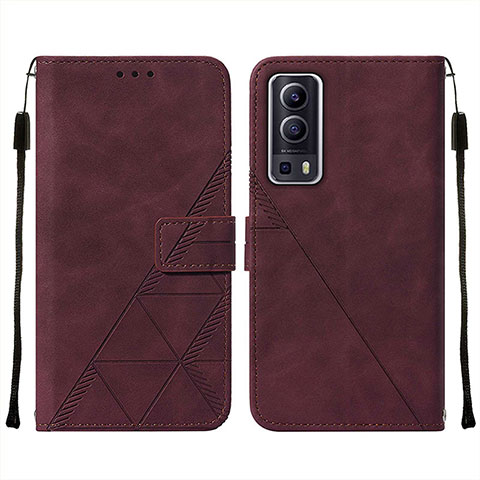 Coque Portefeuille Livre Cuir Etui Clapet Y01B pour Vivo Y52 5G Vin Rouge