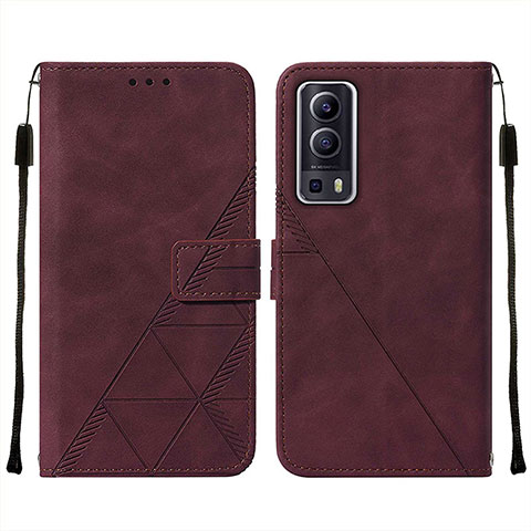 Coque Portefeuille Livre Cuir Etui Clapet Y01B pour Vivo Y72 5G Vin Rouge