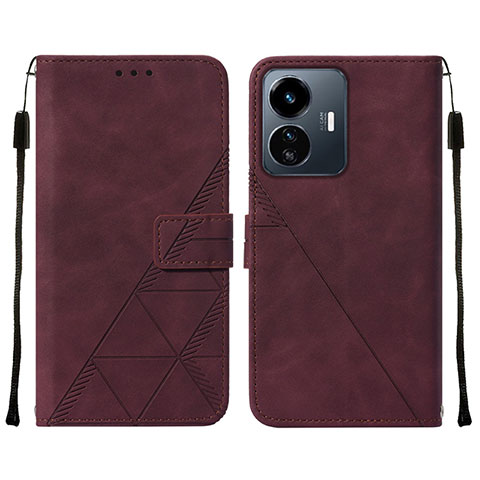 Coque Portefeuille Livre Cuir Etui Clapet Y01B pour Vivo Y77 5G Vin Rouge