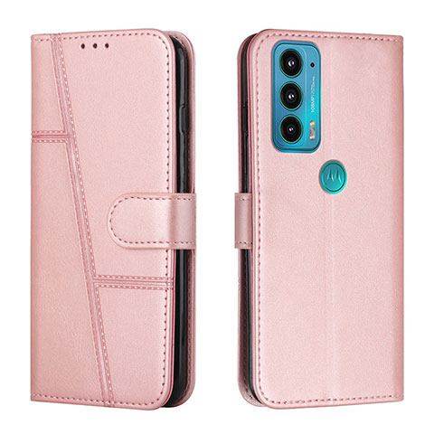 Coque Portefeuille Livre Cuir Etui Clapet Y01X pour Motorola Moto Edge 20 5G Or Rose