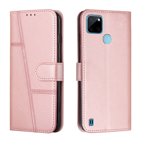 Coque Portefeuille Livre Cuir Etui Clapet Y01X pour Realme C25Y Or Rose