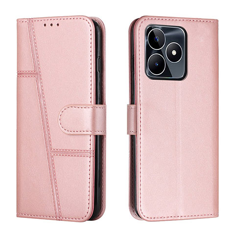 Coque Portefeuille Livre Cuir Etui Clapet Y01X pour Realme C53 Or Rose