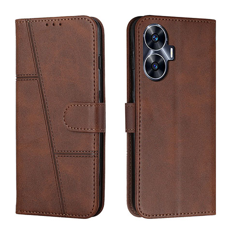 Coque Portefeuille Livre Cuir Etui Clapet Y01X pour Realme C55 Marron