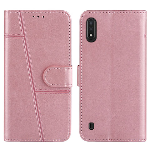 Coque Portefeuille Livre Cuir Etui Clapet Y01X pour Samsung Galaxy A01 SM-A015 Or Rose