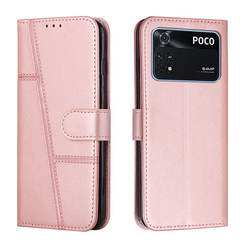 Coque Portefeuille Livre Cuir Etui Clapet Y01X pour Xiaomi Poco M4 Pro 4G Or Rose