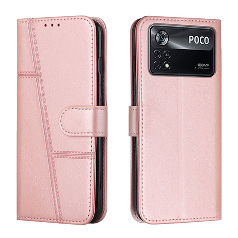 Coque Portefeuille Livre Cuir Etui Clapet Y01X pour Xiaomi Poco X4 Pro 5G Or Rose