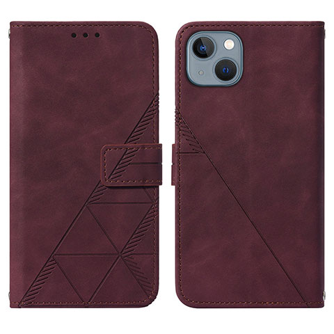 Coque Portefeuille Livre Cuir Etui Clapet Y02B pour Apple iPhone 14 Vin Rouge