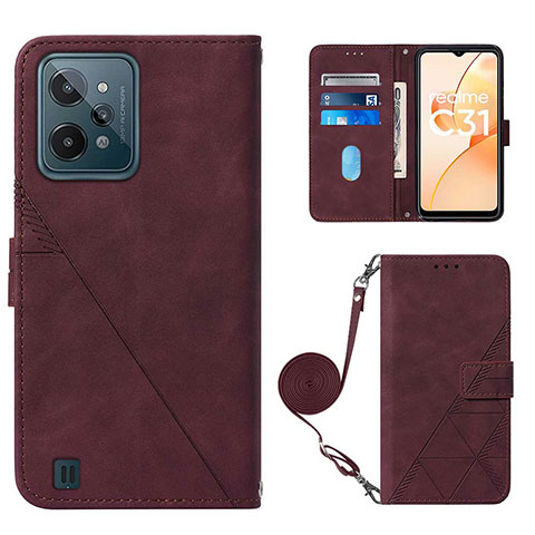 Coque Portefeuille Livre Cuir Etui Clapet Y02B pour Realme C31 Rouge