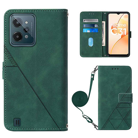 Coque Portefeuille Livre Cuir Etui Clapet Y02B pour Realme C31 Vert