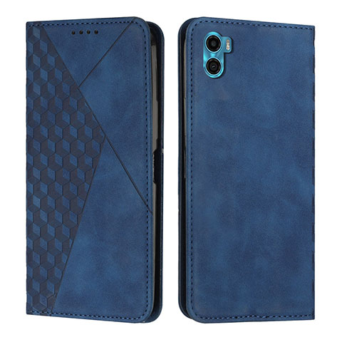 Coque Portefeuille Livre Cuir Etui Clapet Y02X pour Motorola Moto E32 India Bleu