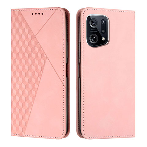 Coque Portefeuille Livre Cuir Etui Clapet Y02X pour Oppo Find X5 5G Or Rose