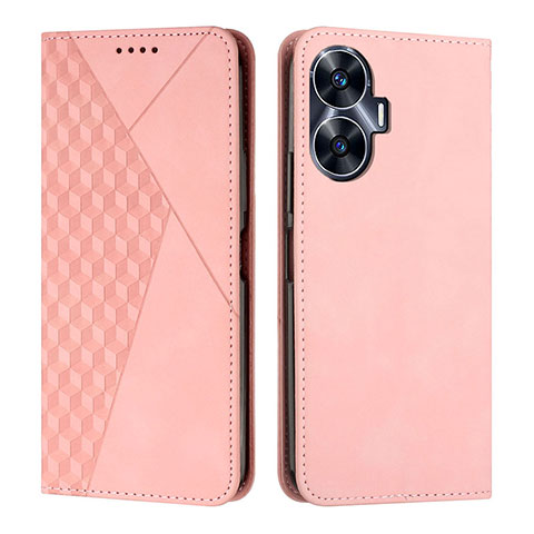 Coque Portefeuille Livre Cuir Etui Clapet Y02X pour Realme C55 Or Rose