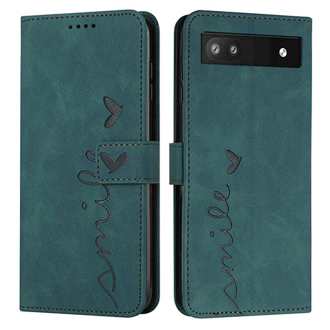 Coque Portefeuille Livre Cuir Etui Clapet Y03X pour Google Pixel 6a 5G Vert