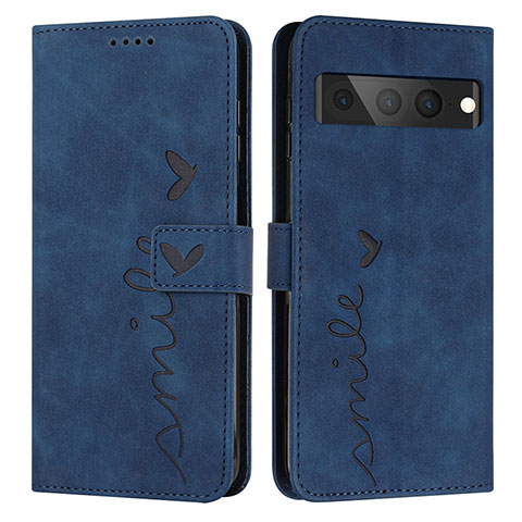 Coque Portefeuille Livre Cuir Etui Clapet Y03X pour Google Pixel 7 Pro 5G Bleu