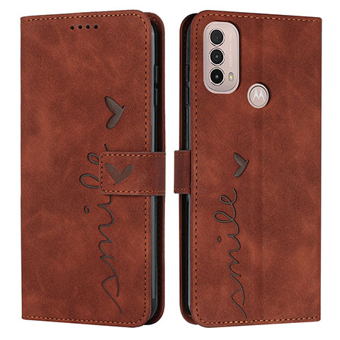 Coque Portefeuille Livre Cuir Etui Clapet Y03X pour Motorola Moto E20 Marron