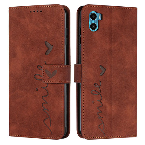 Coque Portefeuille Livre Cuir Etui Clapet Y03X pour Motorola Moto E32 India Marron